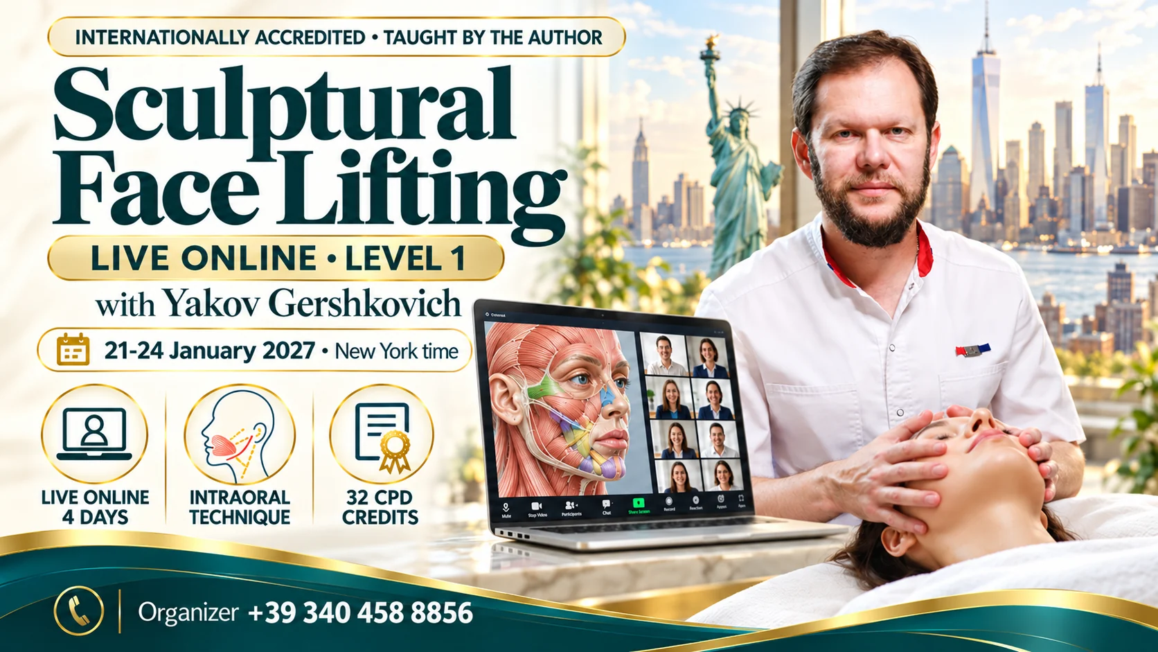 Sculptural Face Lifting Live Online Level 1 with Yakov Gershkovich - 21-24 January 2027, New York time